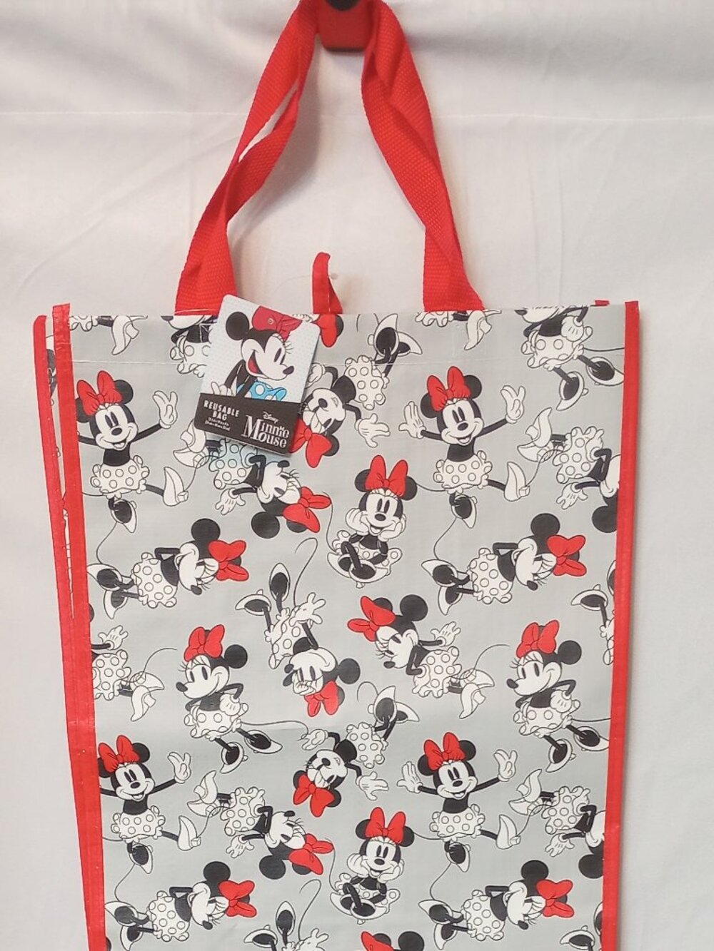 Disney Minnie Mouse Reusable Shopping Tote Bag Red Gray NWT